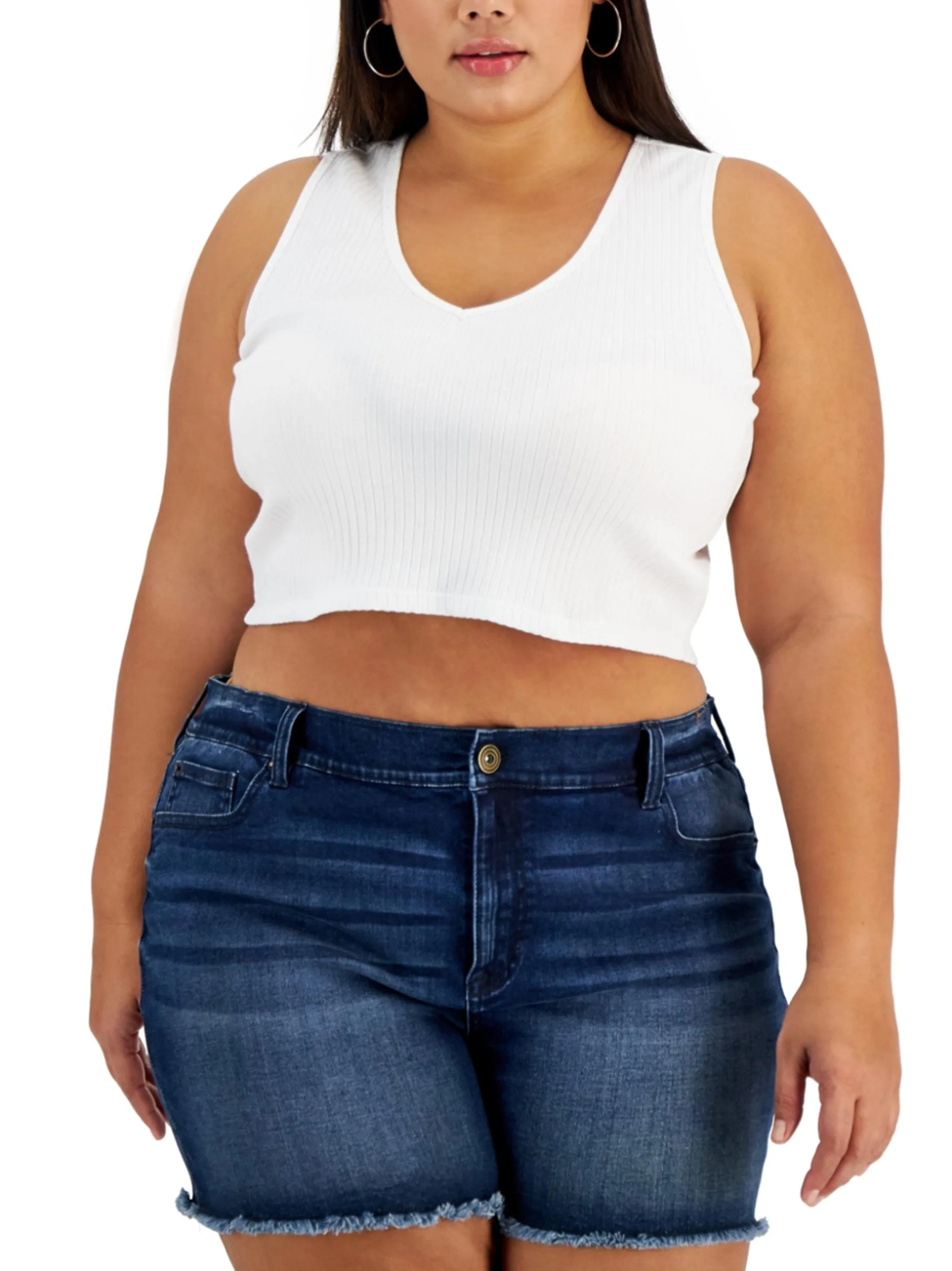 Women's Trendy Plus Size Ribbed Crop Top,White