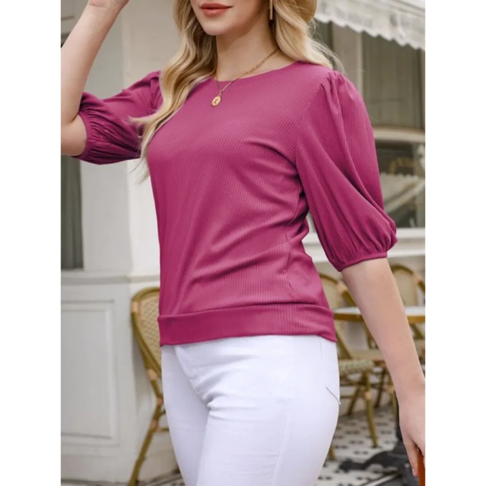 Women's Trendy Puff-Sleeve Top - Soft & Breathable Slim Fit-Pink