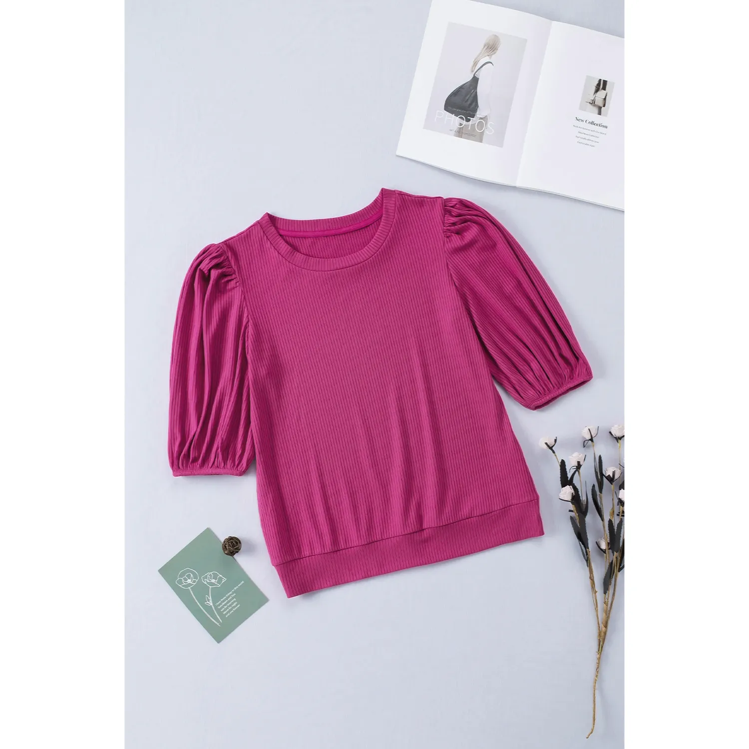 Women's Trendy Puff-Sleeve Top - Soft & Breathable Slim Fit-Pink