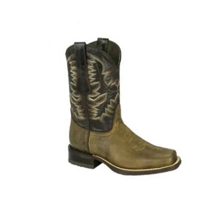 Women's vintage mid calf cowboy boots square toe floral pattern western boots